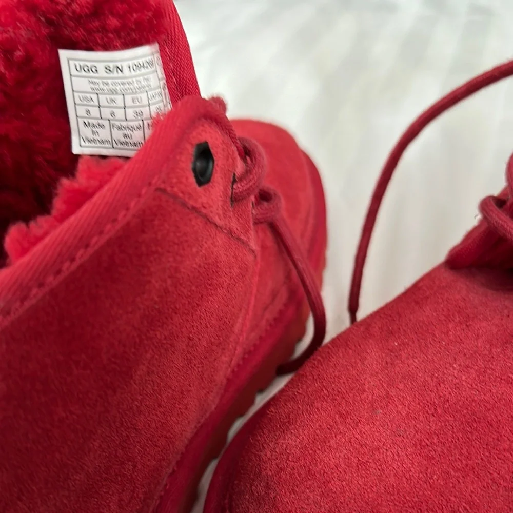 UGG Red Moccasin Shoes Plush Lining - Picture 11 of 13
